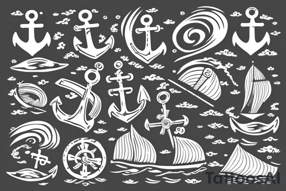 Anchor and the boat on a waves tattoo idea