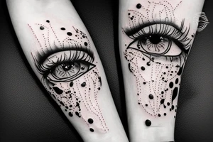 Tattoo trash polka design ,eye,splatter,grunge on woman leg tattoo idea