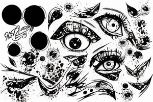 Tattoo trash polka design ,eye,splatter,grunge on woman leg tattoo idea