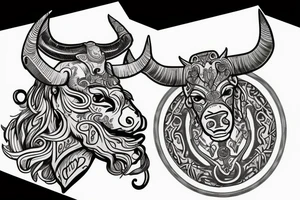 A fine line Greek mythology bull head with Greek 6 packs body tattoo idea