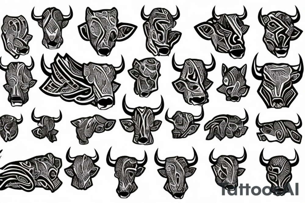 bull head with Greek 6 packs body tattoo idea