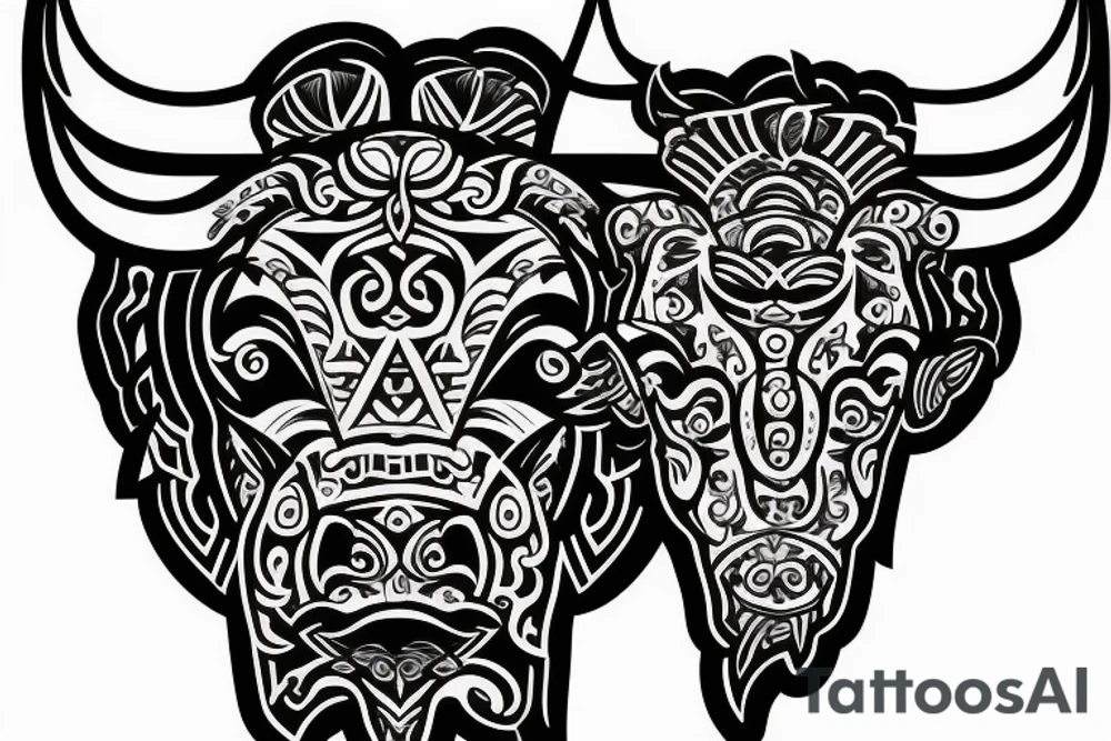 bull head with Greek 6 packs body tattoo idea