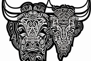 bull head with Greek 6 packs body tattoo idea
