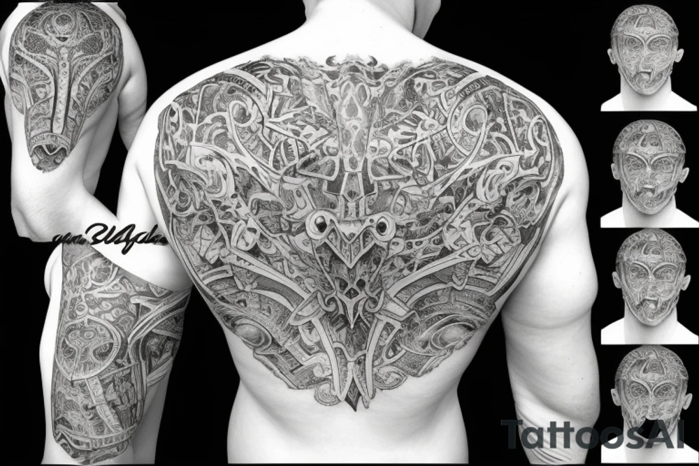 bull head with Greek 6 packs body tattoo idea