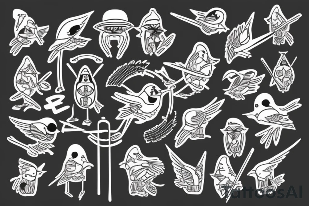 A bird with samurai hats tattoo idea