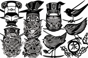 A bird with samurai hats tattoo idea