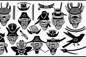 A bird with samurai hats tattoo idea