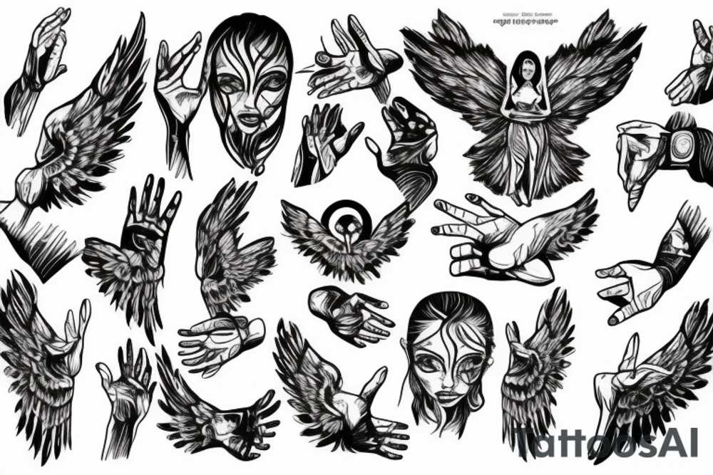 Angel raising one hand tattoo idea