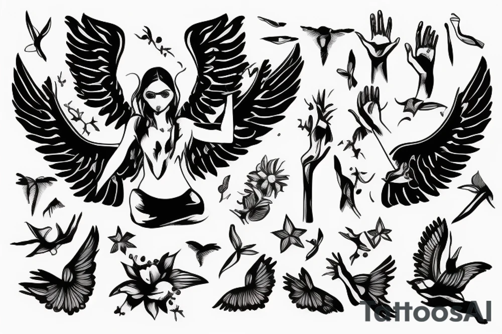 Angel raising one hand tattoo idea