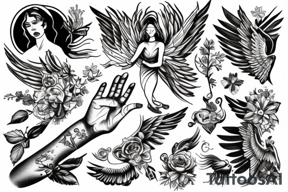 Angel raising one hand tattoo idea