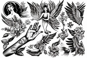 Angel raising one hand tattoo idea
