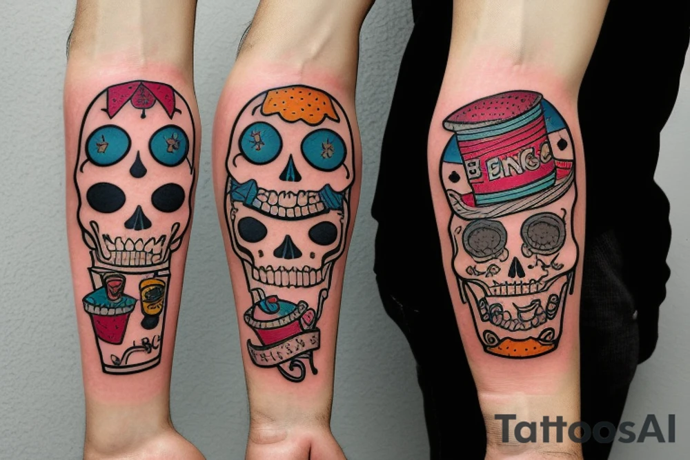 Two skeletons toasting with beer tattoo idea