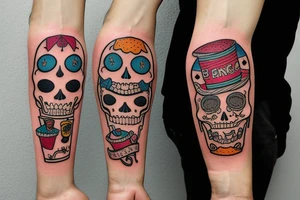 Two skeletons toasting with beer tattoo idea