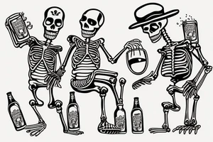 Two Mexican skeletons toasting with beer tattoo idea