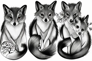 A family of tree foxes playing tattoo idea