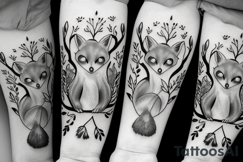 A family of tree foxes playing tattoo idea