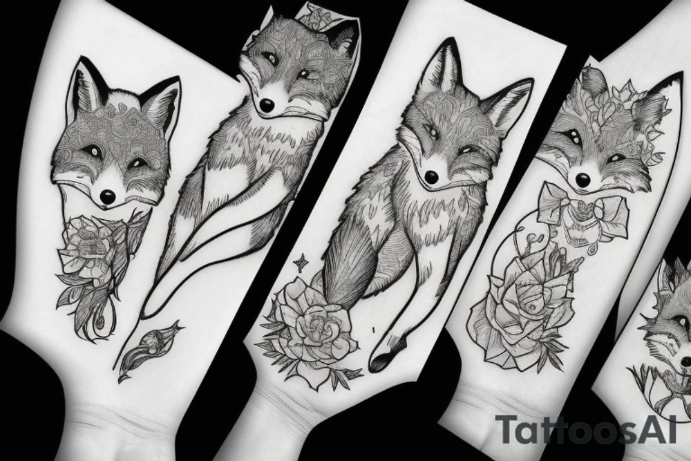 three foxes playing and running tattoo idea