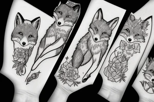 three foxes playing and running tattoo idea