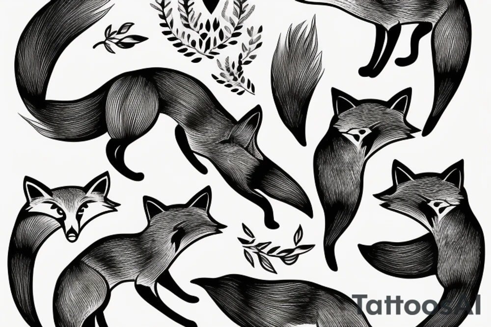 Three foxes playing tattoo idea