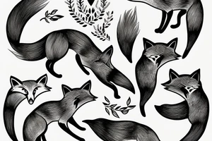 Three foxes playing tattoo idea