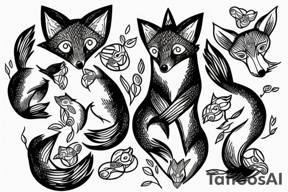 Three foxes playing tattoo idea