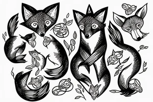Three foxes playing tattoo idea