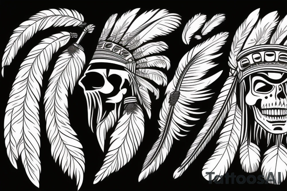 Indian chief, profile skull with long feathers tattoo idea