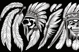 Indian chief, profile skull with long feathers tattoo idea