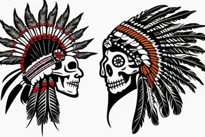 Indian chief, profile skull with long feathers tattoo idea