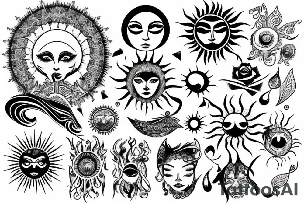Boho style sun tattoo idea