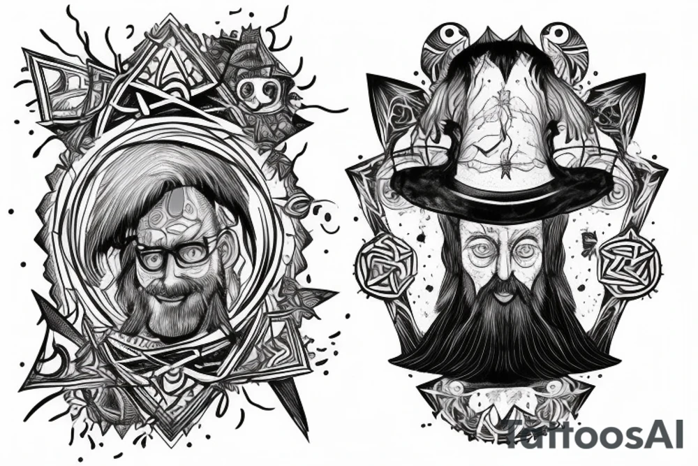 A wizard looking into dimentions discovering himself in a different way tattoo idea