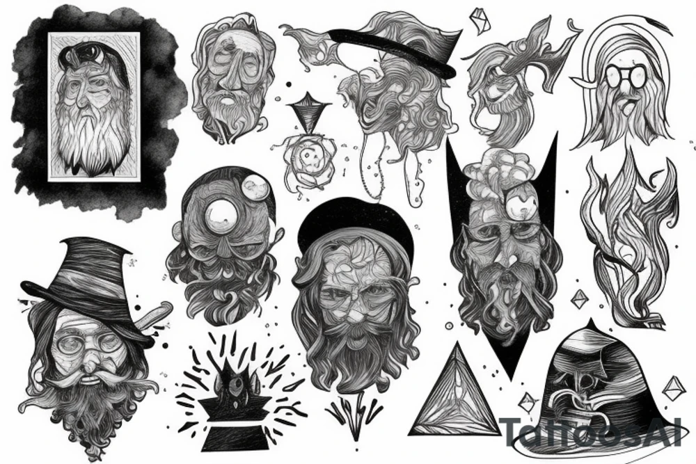 A wizard looking into dimentions discovering himself in a different way tattoo idea