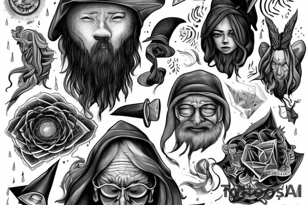 A wizard looking into dimentions discovering himself in a different way tattoo idea