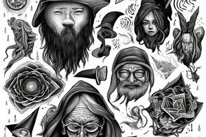 A wizard looking into dimentions discovering himself in a different way tattoo idea