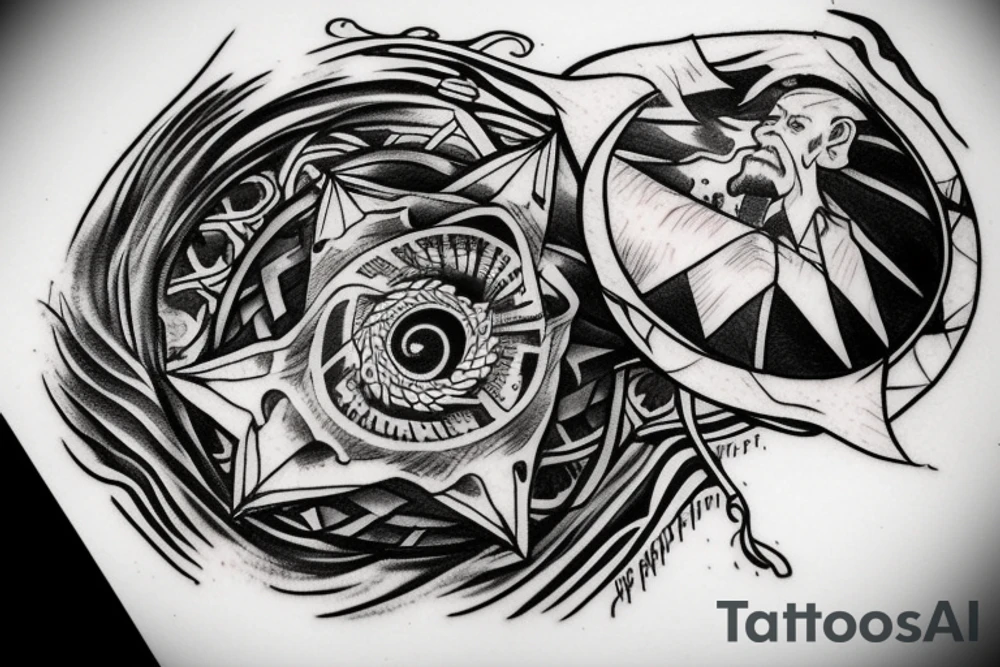 A wizard looking into a portal tattoo idea