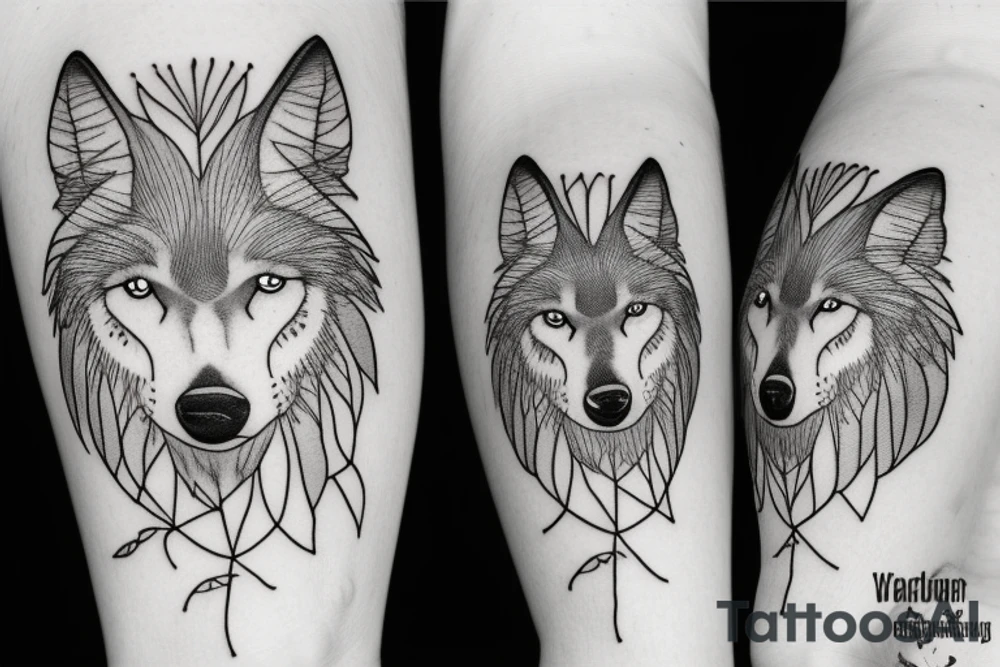 wolf in the forest with dandelion tattoo idea