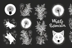 wolf in the forest with dandelion tattoo idea
