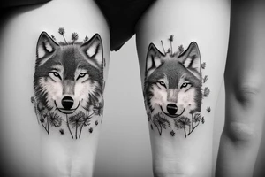 wolf in the forest with dandelion tattoo idea