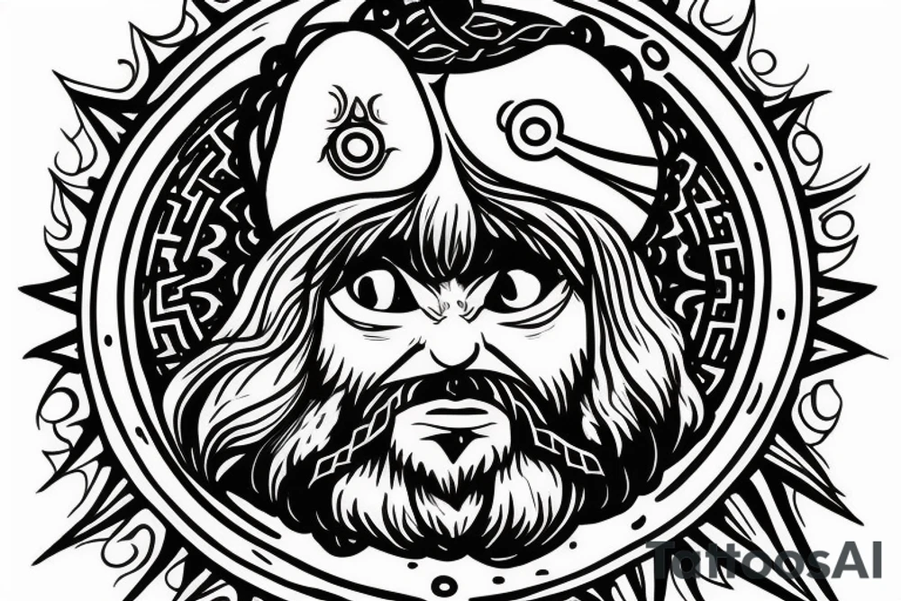 A bearded wizard with a third eye coming out of a portal tattoo idea