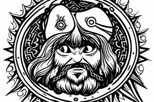 A bearded wizard with a third eye coming out of a portal tattoo idea