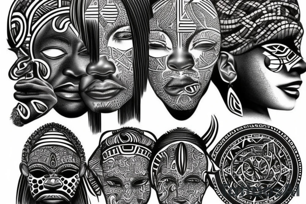 African themed god with hidden demon tattoo idea