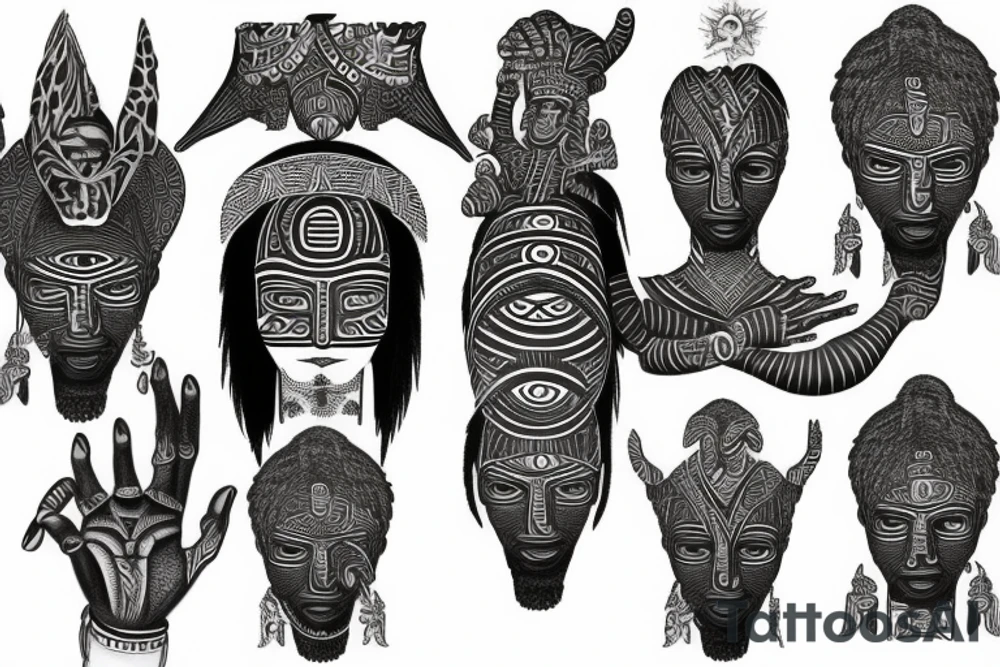 African themed god with hidden demon tattoo idea