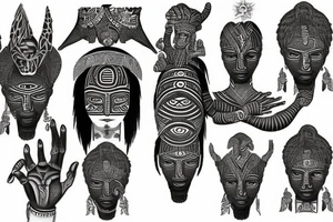 African themed god with hidden demon tattoo idea