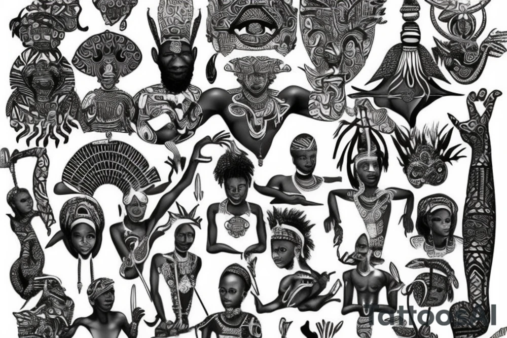 African themed god with hidden satan tattoo idea