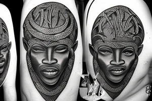 African themed god with hidden satan tattoo idea