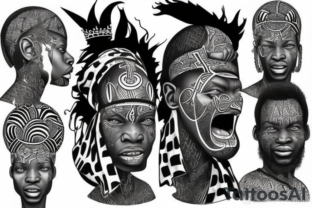 African themed king with hidden satan tattoo idea