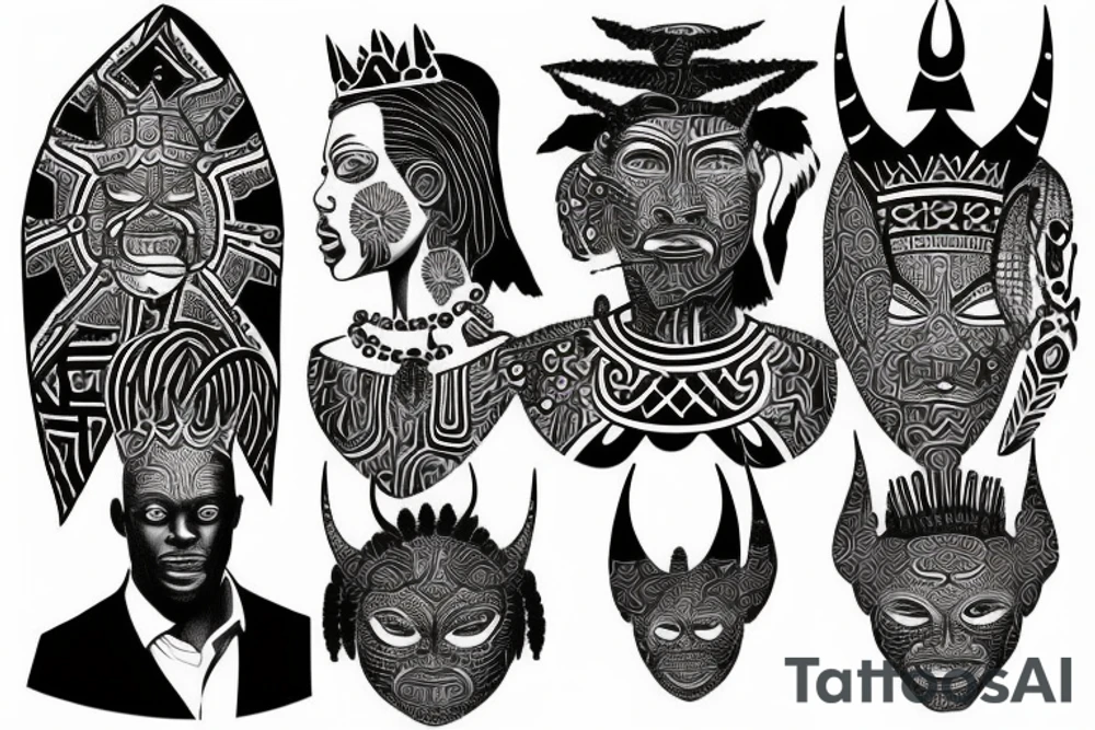 African themed king with hidden satan tattoo idea