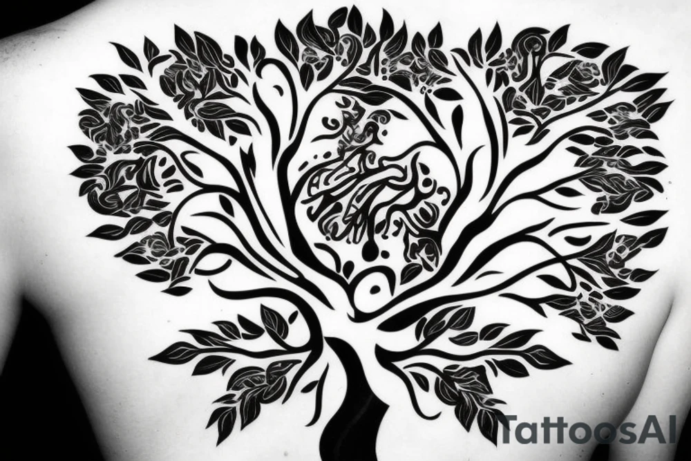 Black power theme tree of life tattoo idea