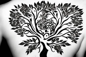 Black power theme tree of life tattoo idea