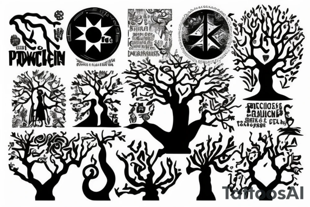 Black power theme tree of life tattoo idea